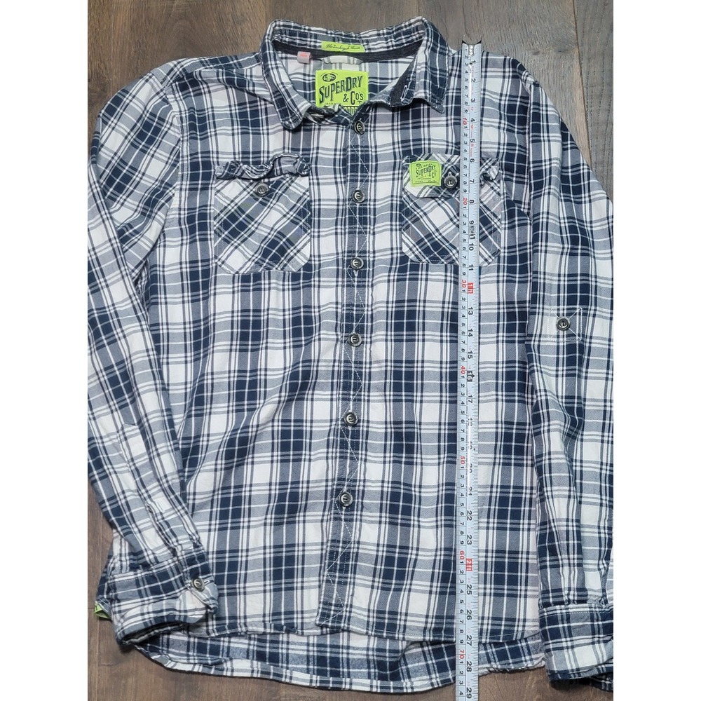 Superdry Mens XXL The Lumberjack Twill Plaid ButtonDown Shirt Navy White Shacket